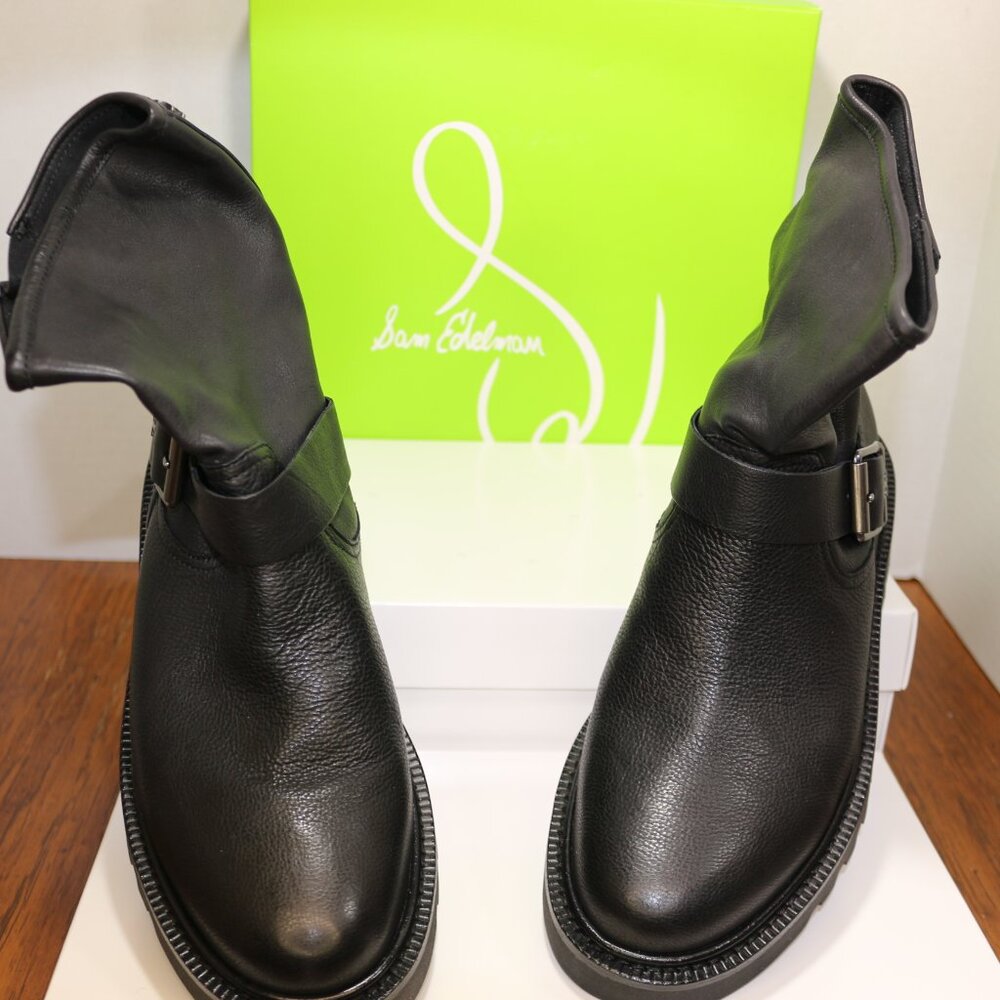 NEW IN BOX SAM EDELMAN WOMEN’S KINSLEY BLACK MOTORCYCLE BOOTS.